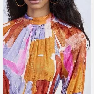 Anthropologie Maeve Jessamine Vibrant Bohemian Mock Neck Dress Large